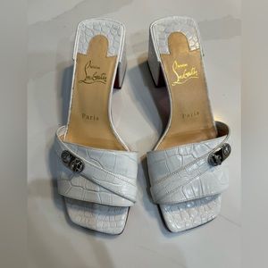 Christian Louboutin Lock Art Croc-Embossed Leather Mules 55